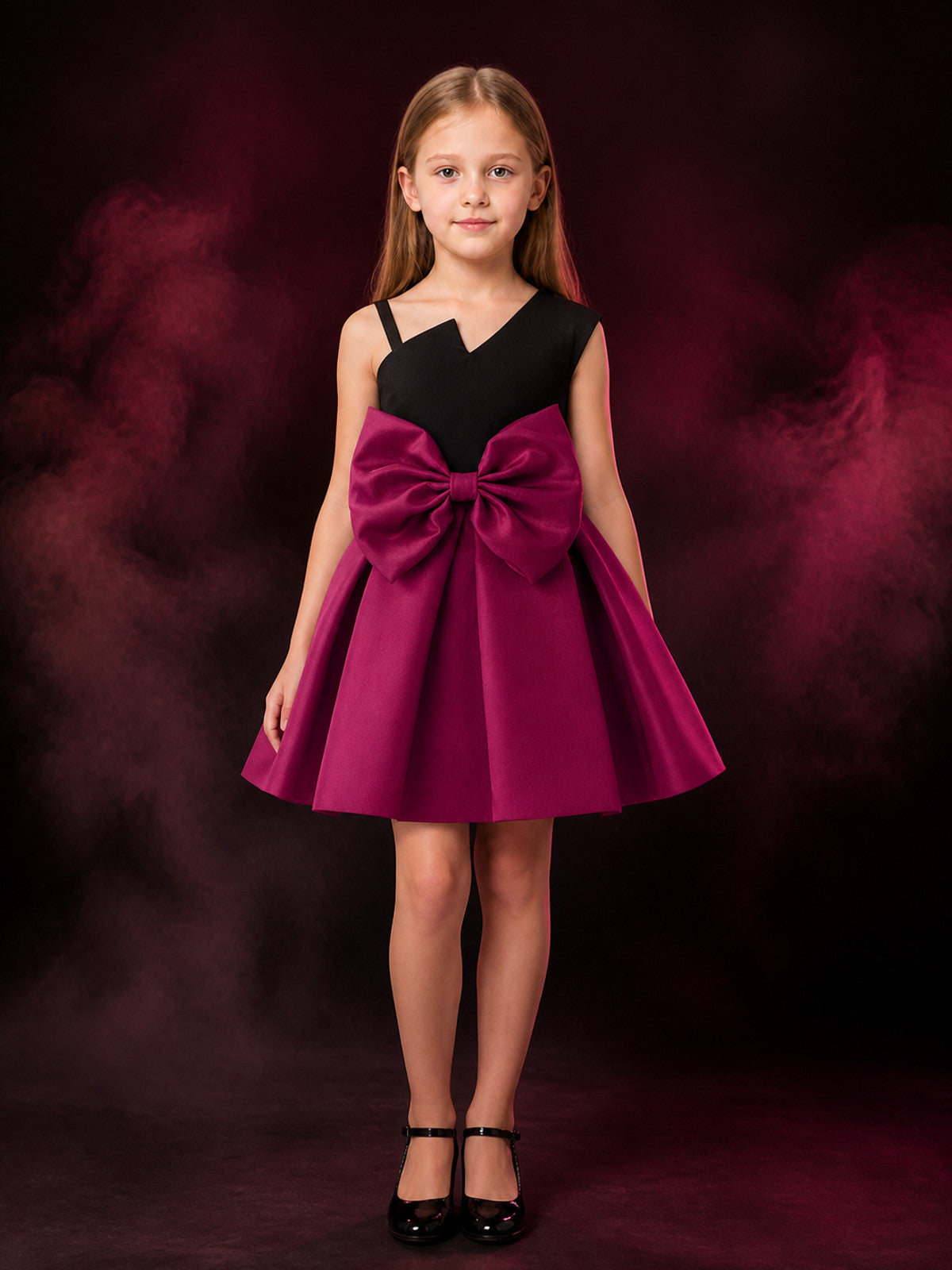 Girls' Princess Dress, Sleeveless Colorblock Formal Gown With Oversized Bow main product view