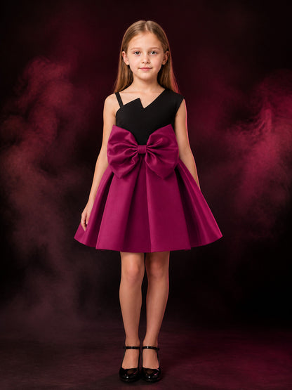 Girls' Princess Dress, Sleeveless Colorblock Formal Gown With Oversized Bow main product view