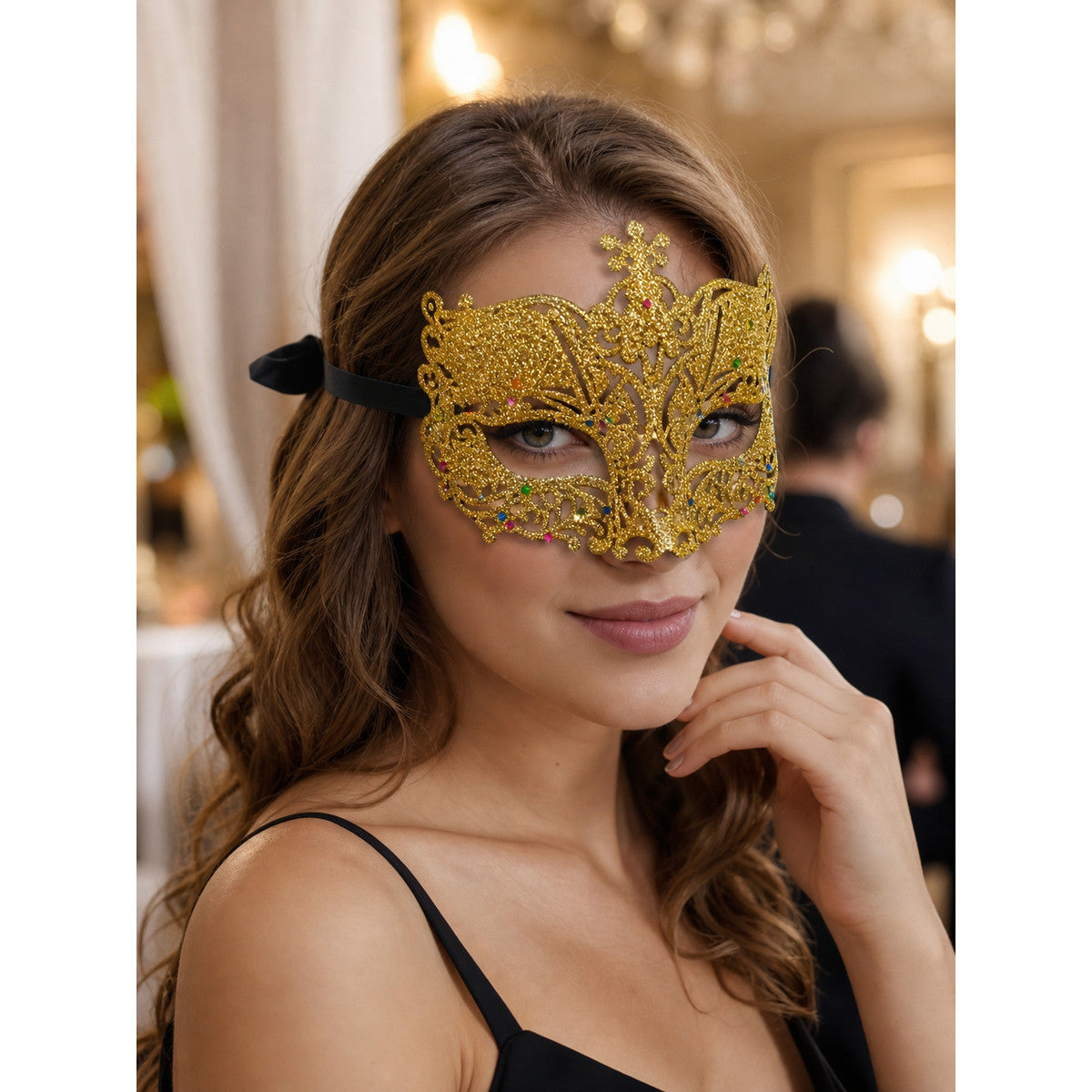 Masquerade Eye Mask with Gold Glitter lifestyle