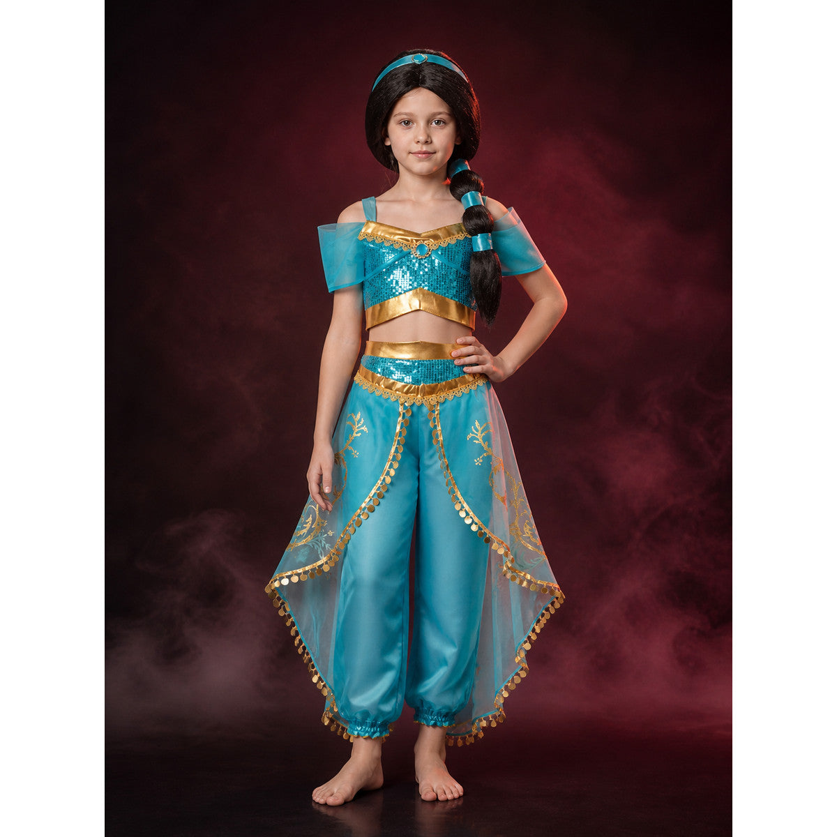 Girls' Arabian Princess Sequin Halloween Costume Set With Top, Pants And Wig main product view