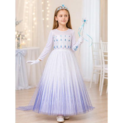 Snow Queen Costume with Crown and Wand
