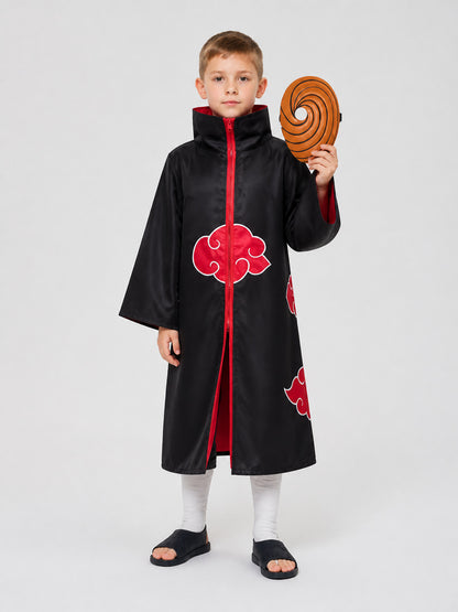 Akatsuki Cloak with Mask for Cosplay, Black with Red Pattern