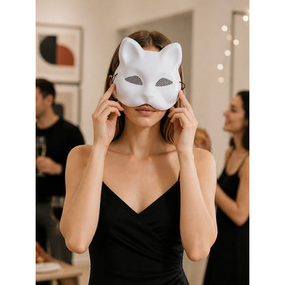 White Cat Carnival Mask for Halloween and Cosplay lifestyle view