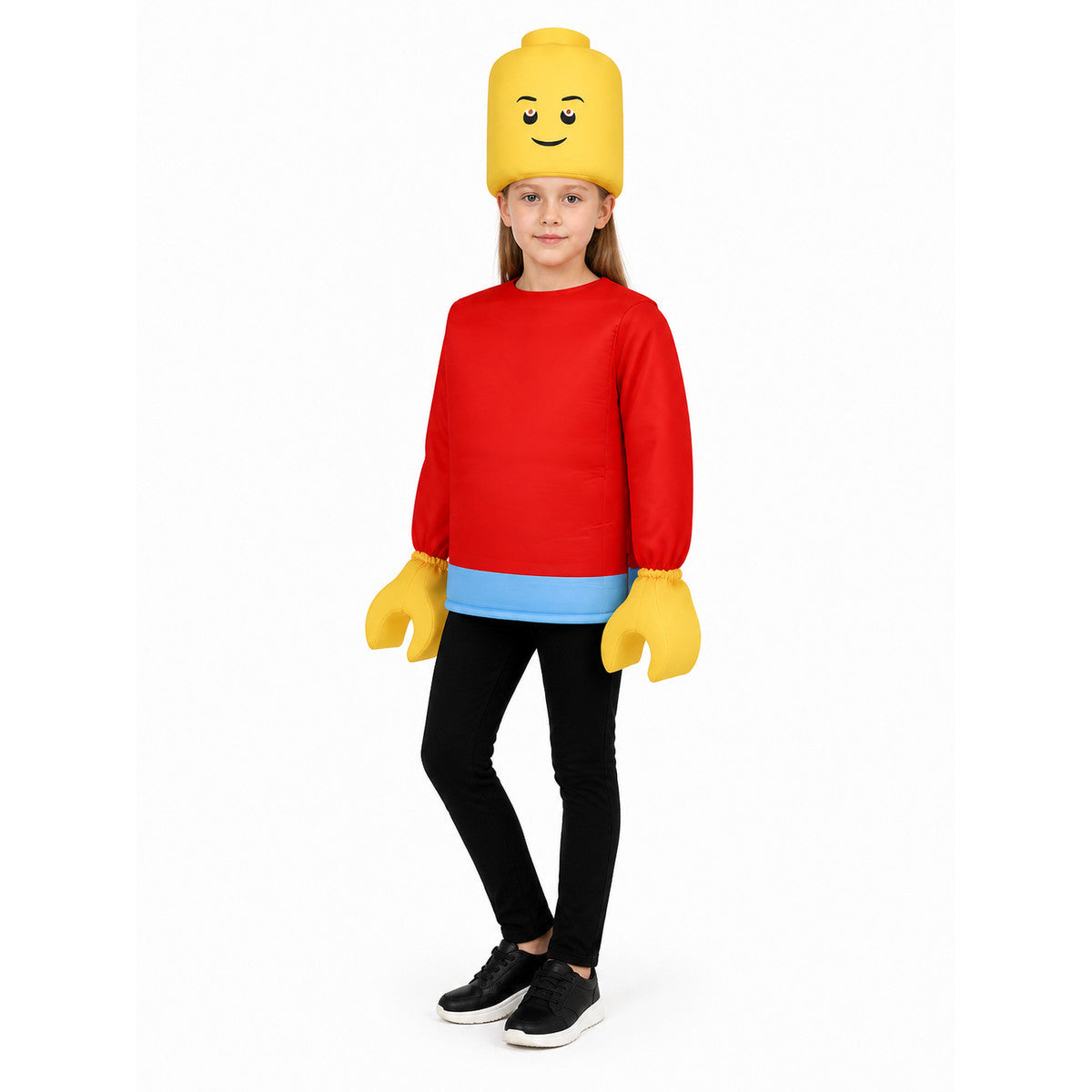 Block Character Costume, Red with Light Blue Trim Costumes detail