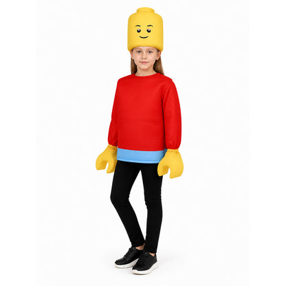 Block Character Costume, Red with Light Blue Trim Costumes detail