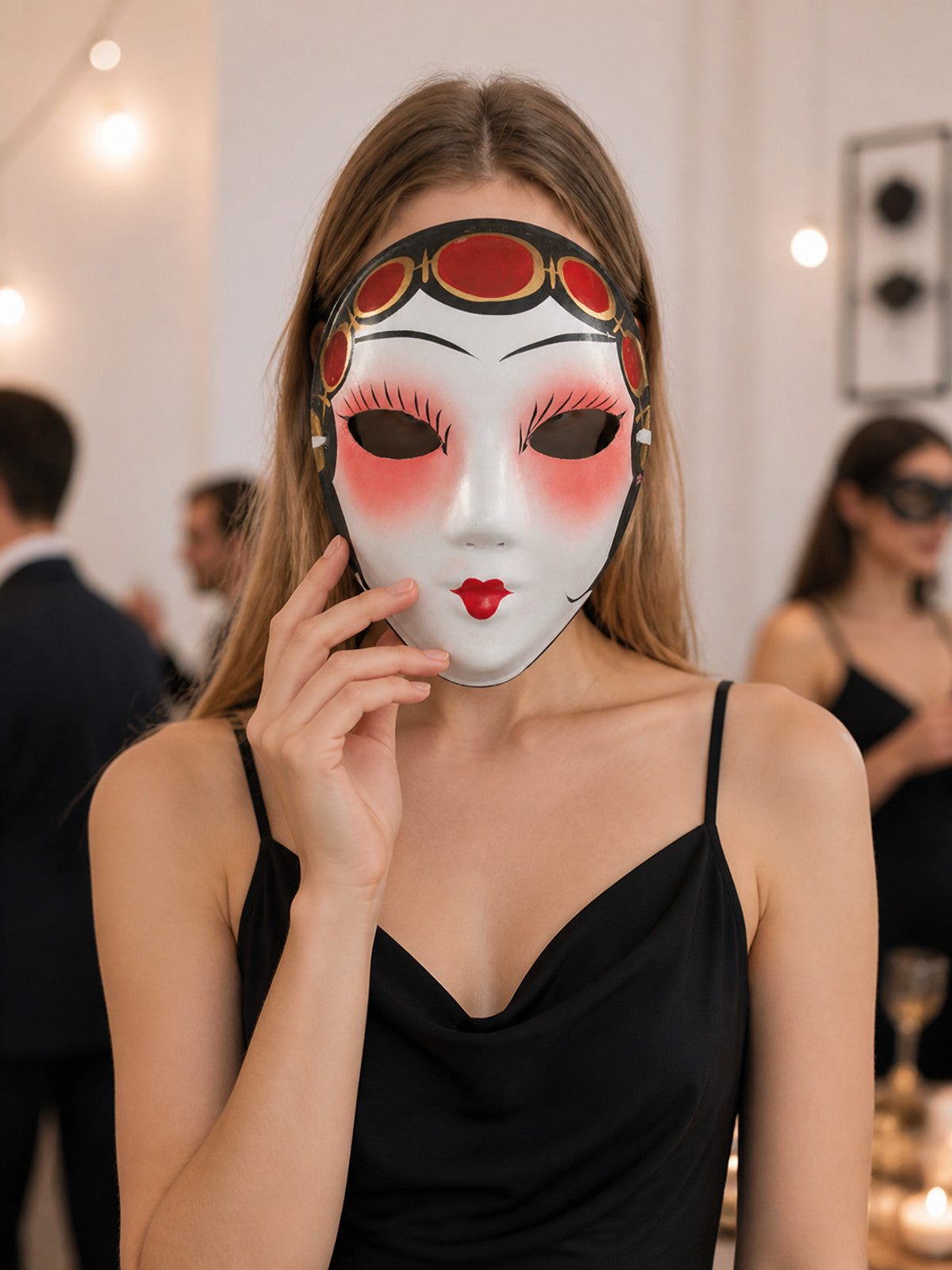 Carnival Opera Mask with Red and Gold Patterns