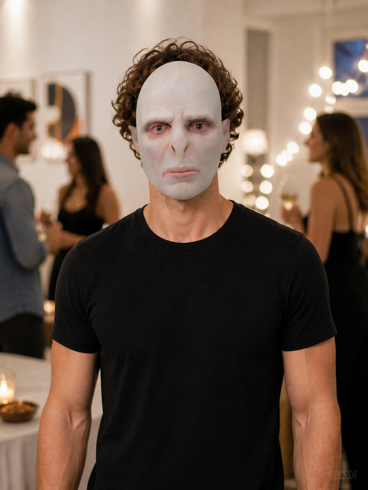 Light Cosplay Mask with Pink Eyes for Halloween lifestyle view