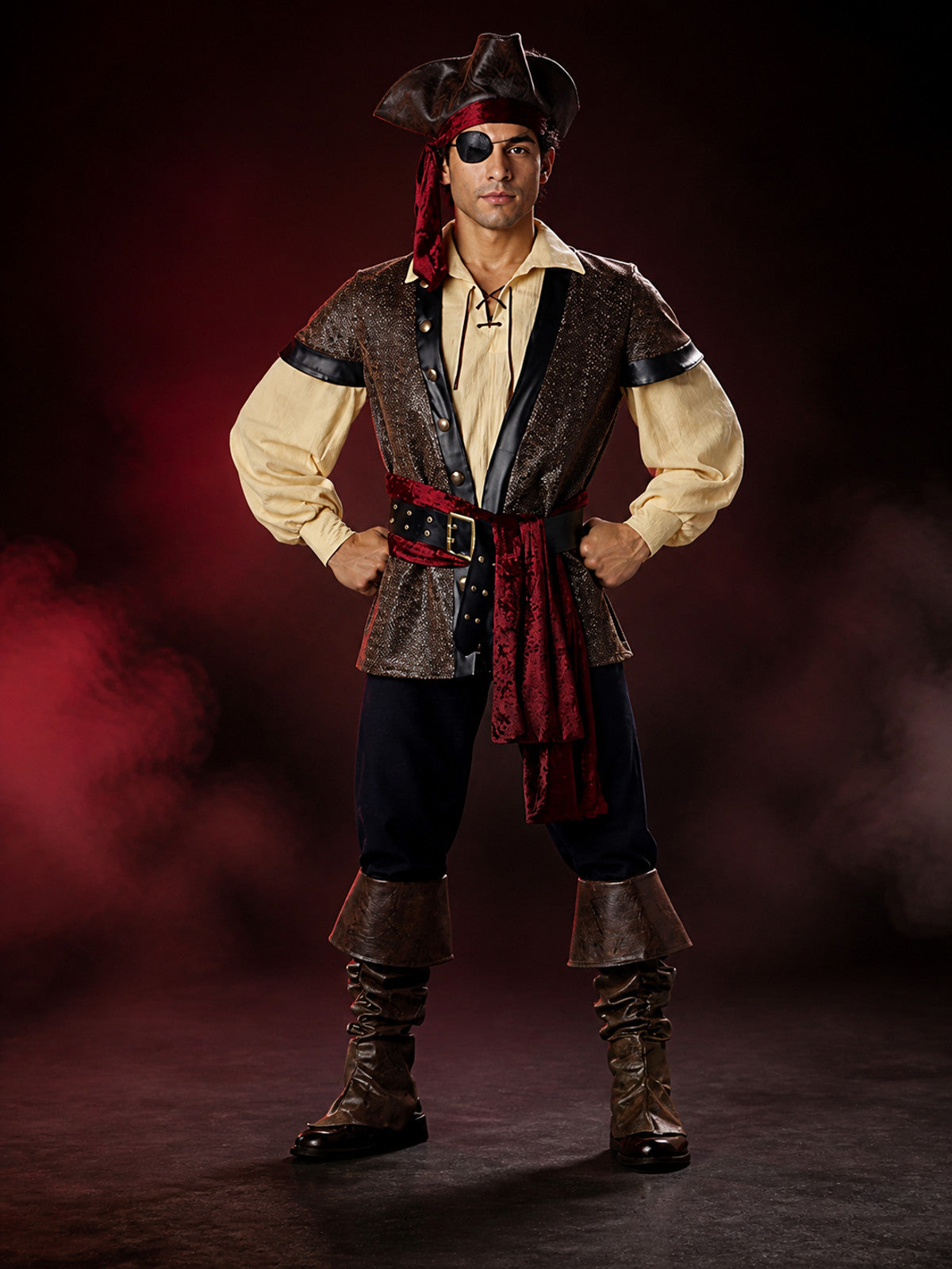 Retro Pirate Costume with Eye Patch for Halloween main product view