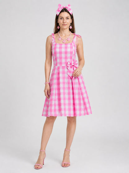 Barbie Cosplay Set: Pink and White Checkered Dress Costume Dresses detail