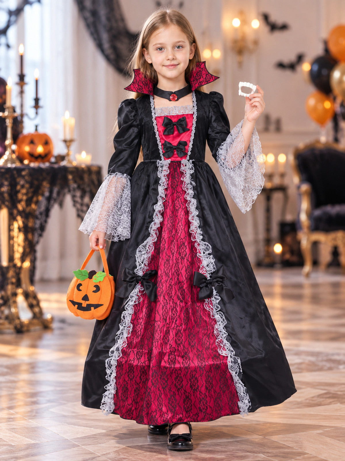 Children's Vampire Costume with Red Bow lifestyle view