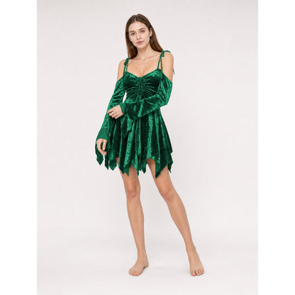 Emerald Green Mini Dress with a Velvet-Like Texture