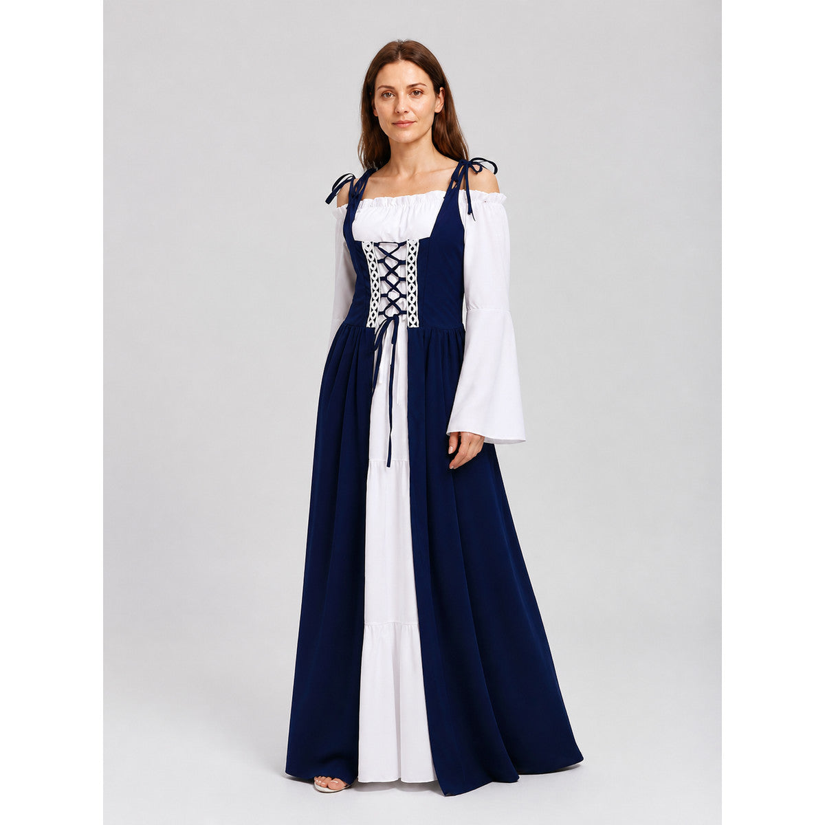 Medieval Dress with White Lacing, Blue and White, S–3XL product detail
