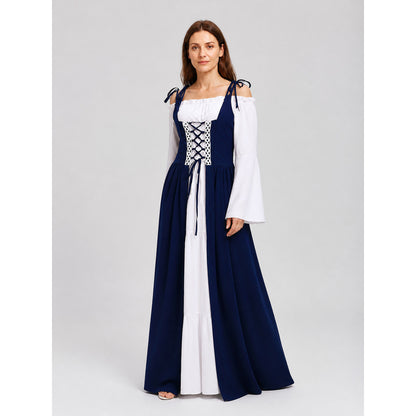 Medieval Dress with White Lacing, Blue and White, S–3XL product detail