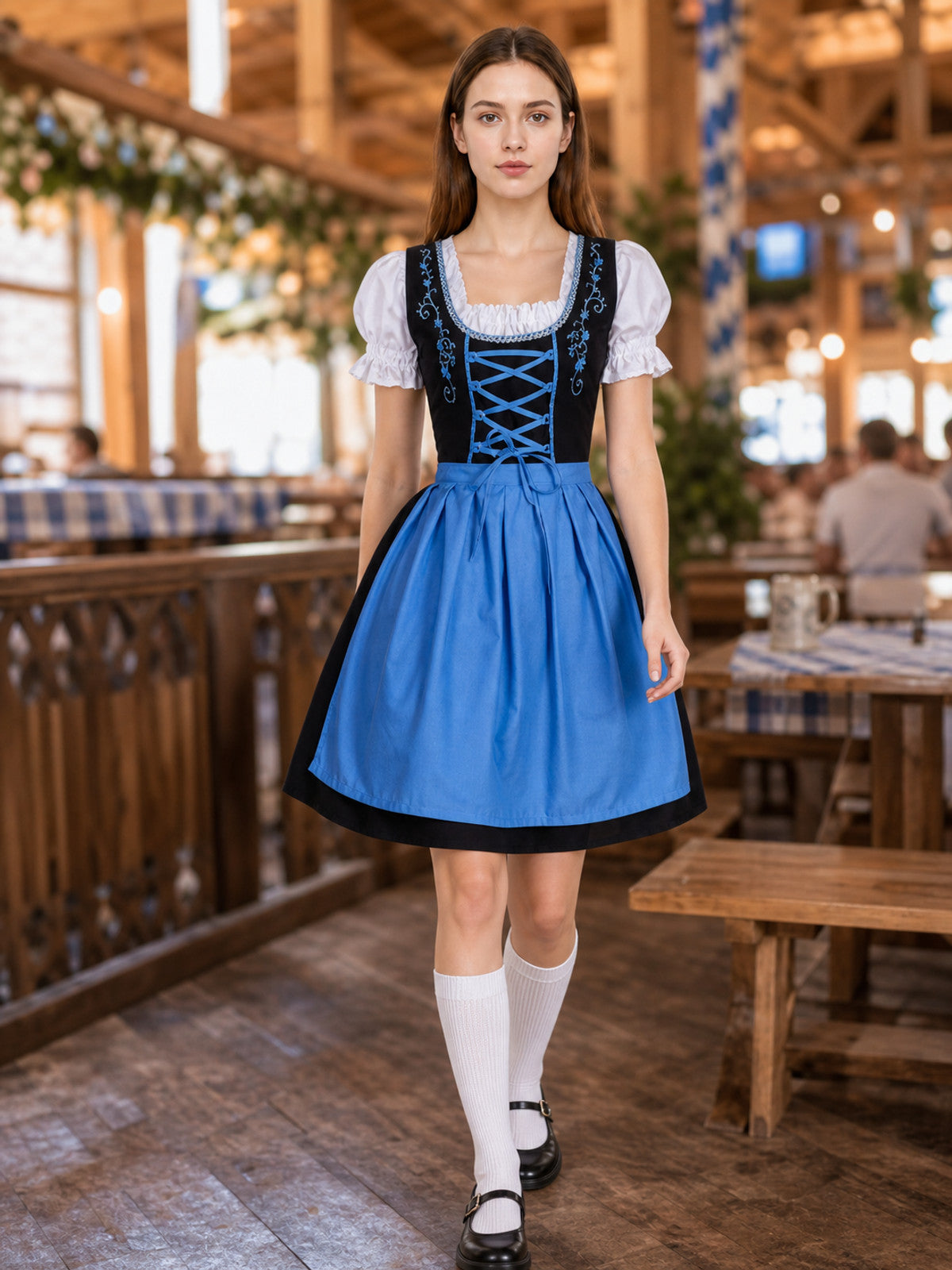 Traditional-Style Dress with Lace-Up Detail and Full Skirt lifestyle view