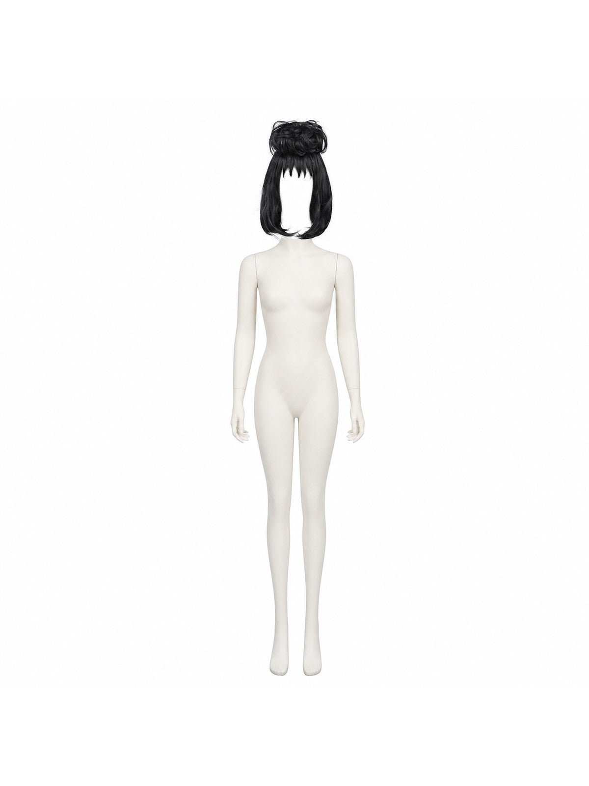Black Wig with Bangs and Bun for Cosplay Costume Wigs detail