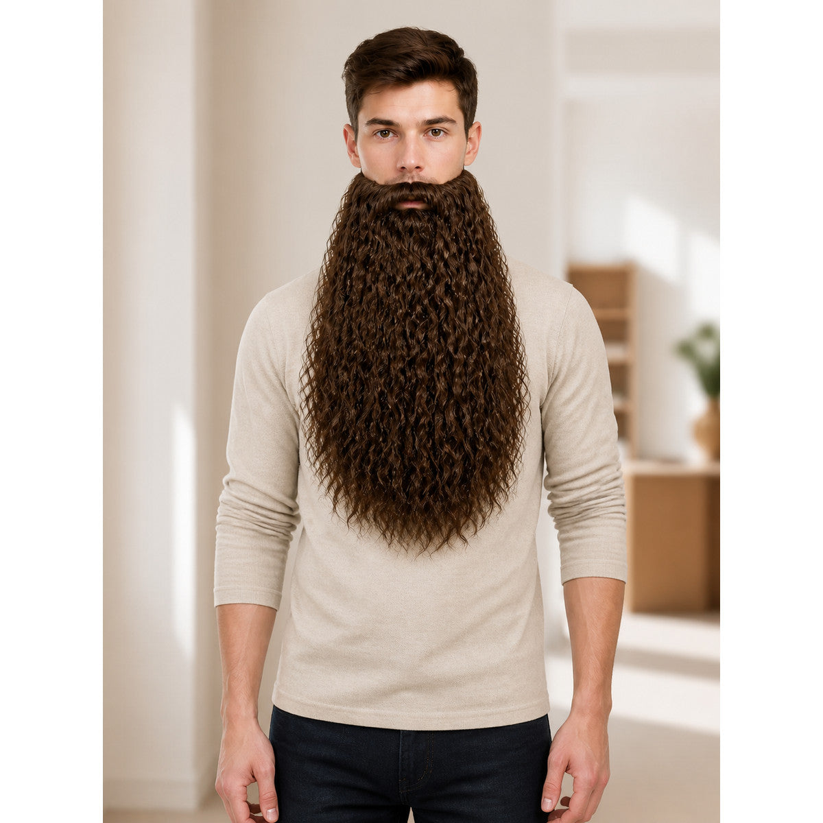 Wig with Long Curly Hair and Beard