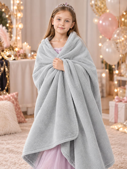 Silver-gray polyester blanket with bound edges