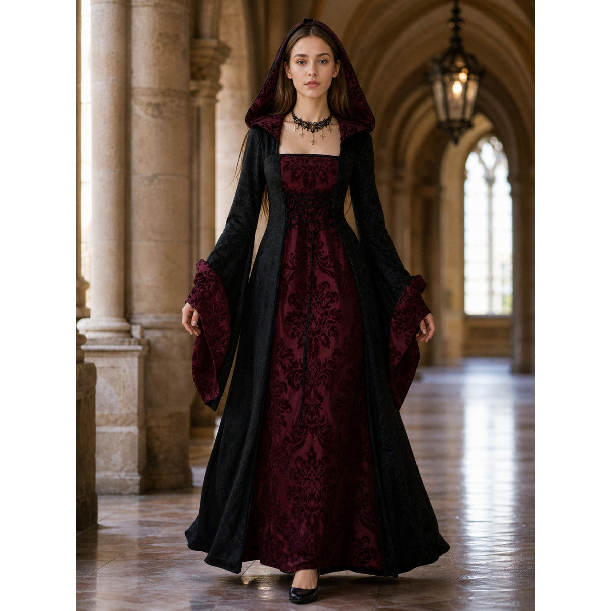 Gothic Hooded Dress with Long Sleeves