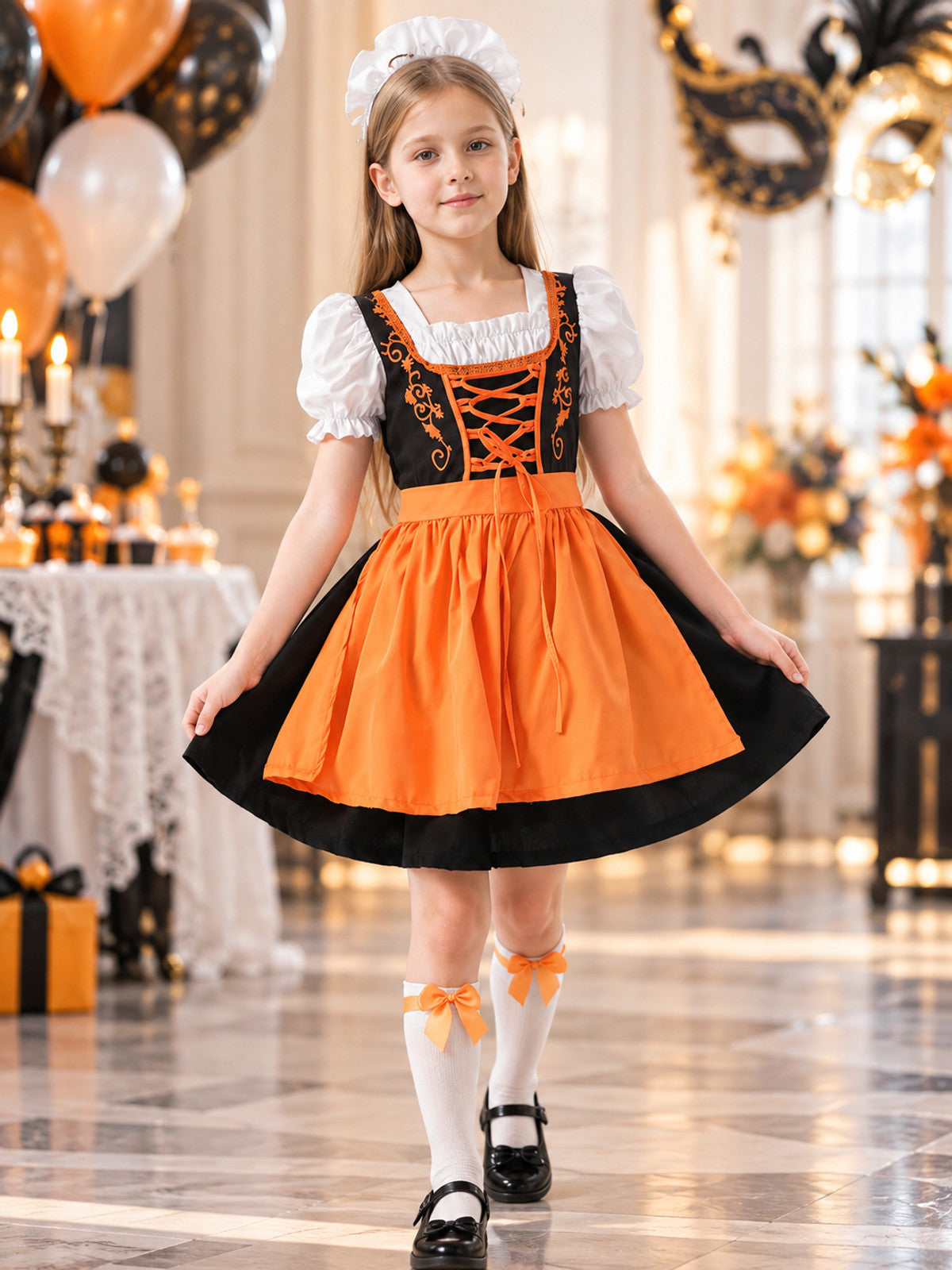 Children's Bavarian-Style Costume in Orange with Apron