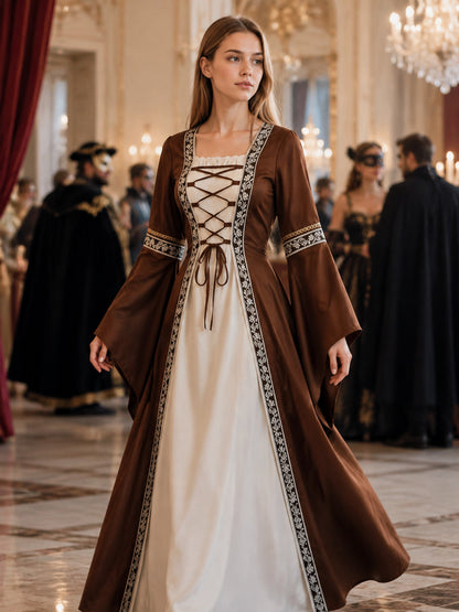 Medieval Brown Dress with White Insert lifestyle view