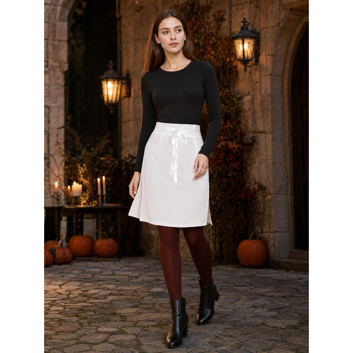 Nohara Rin Cosplay Costume: Black Top and White Skirt