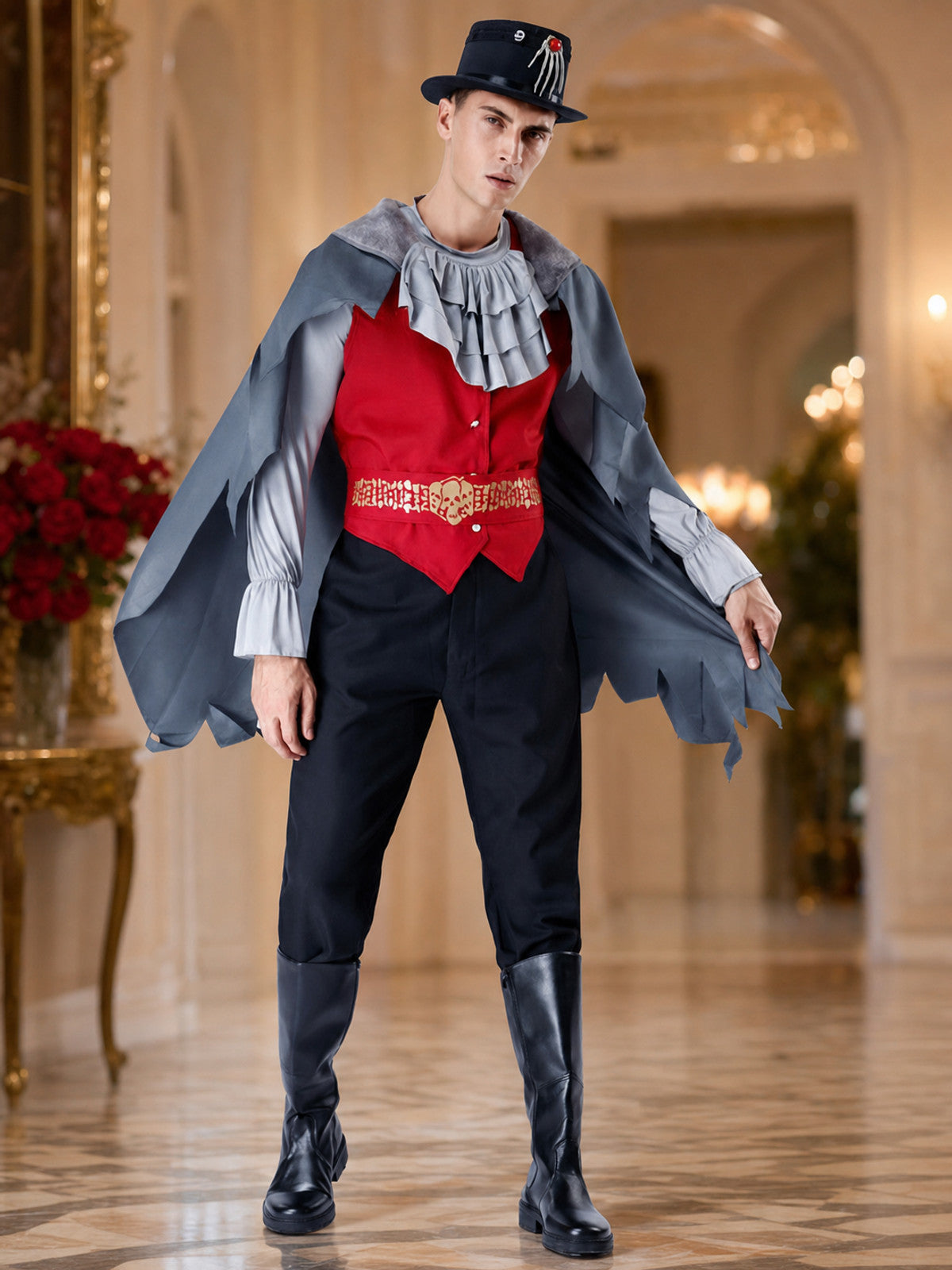 Halloween Vampire Costume with Cape and Hat lifestyle view