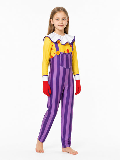 Clown Costume with Striped Jumpsuit and Mask