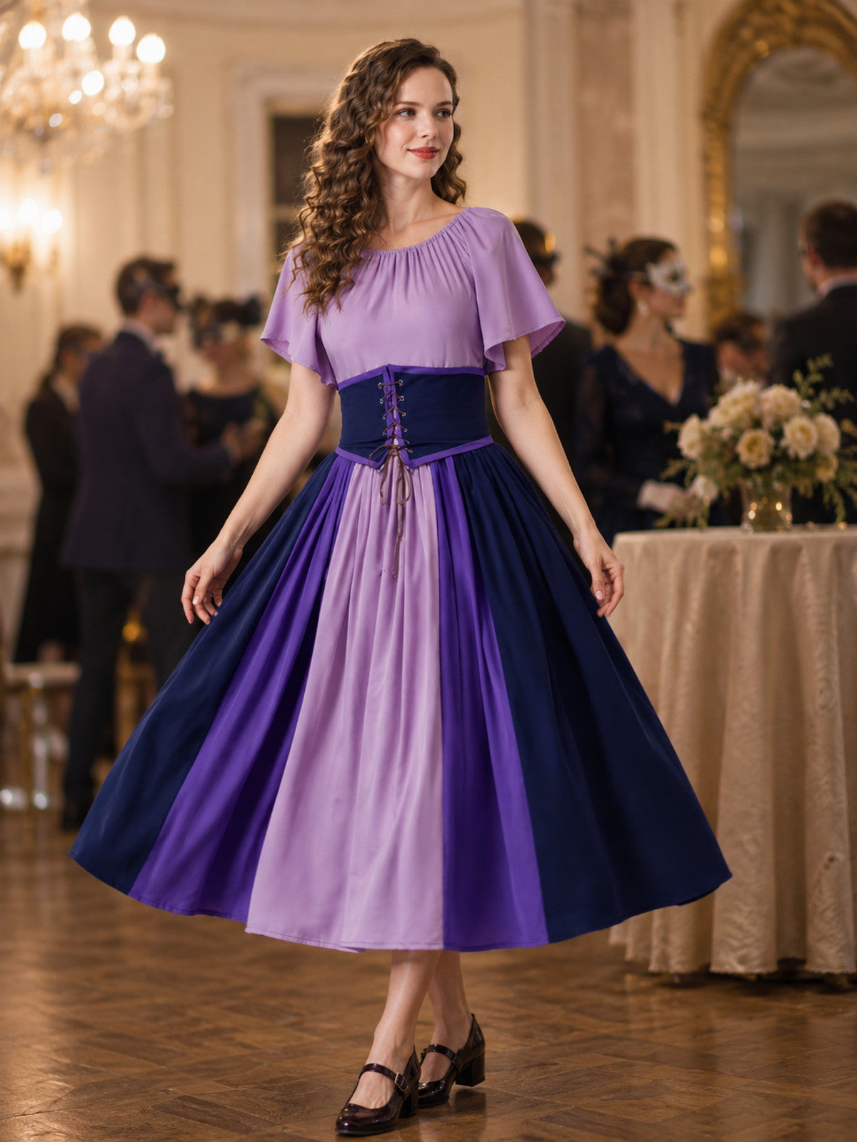 Stage Dress with Belt and Flared Skirt lifestyle view