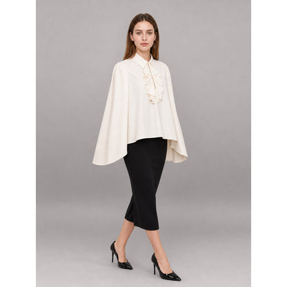 White blouse with a high collar and ruffles occasion guide