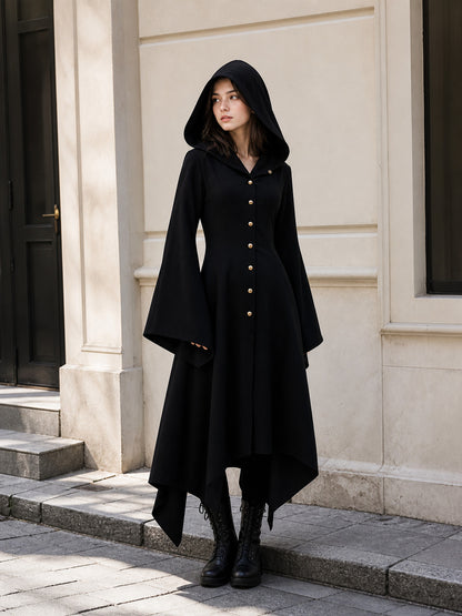 Women’s Long Hooded Cloak with Flared Sleeves product detail