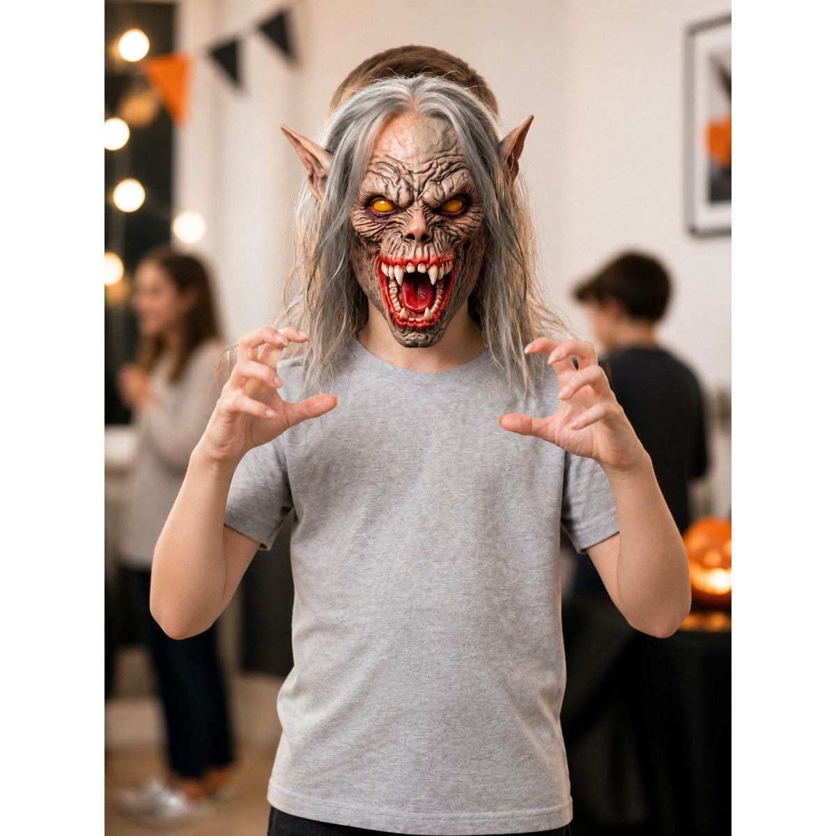 Halloween Demon Mask with Split Mouth and Fangs lifestyle view