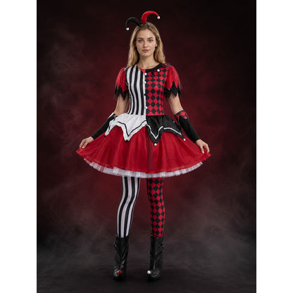 Women's Red Black White Clown Circus Dress Costume, Balloon Accent Tutu Skirt main product view