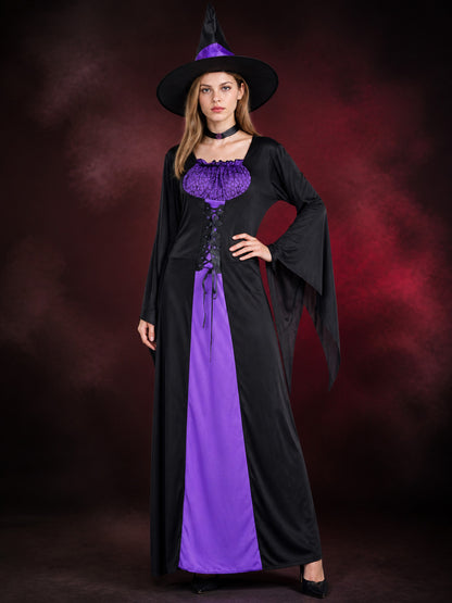 Witch Costume with Hat and Flared Sleeves for Halloween main product view