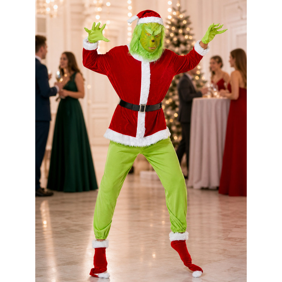 Grinch Costume with Mask and Hat lifestyle view