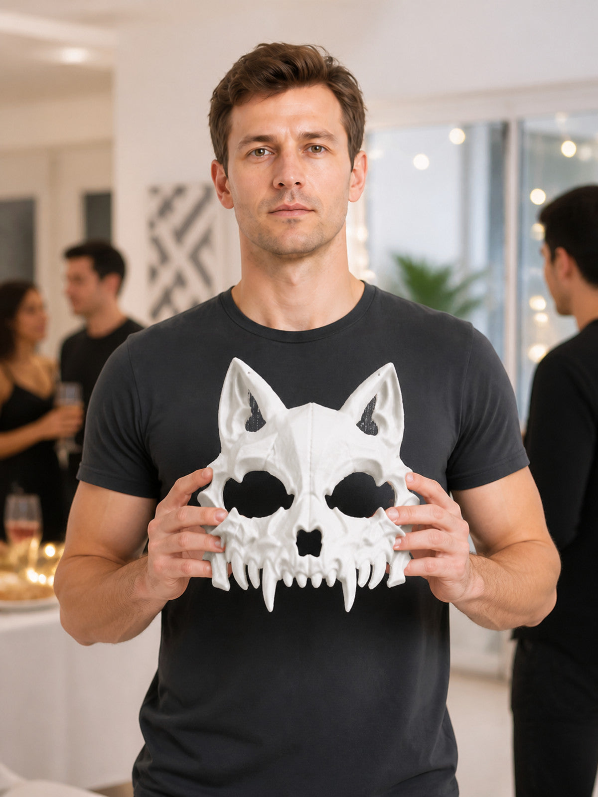 White Skull-Shaped Carnival Mask with Fangs