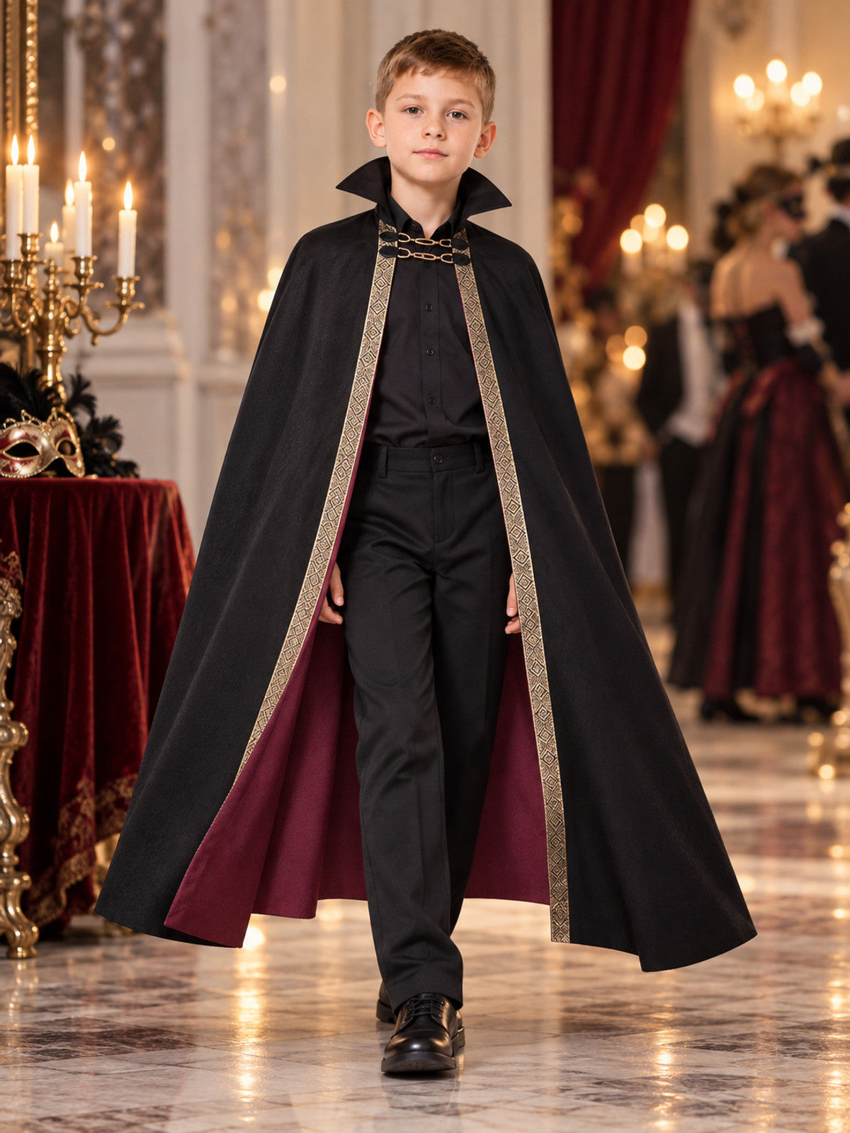 Cosplay Cape with Chain and Burgundy Lining