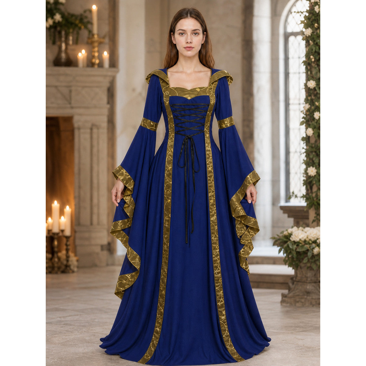Medieval Hooded Lace-Up Dress