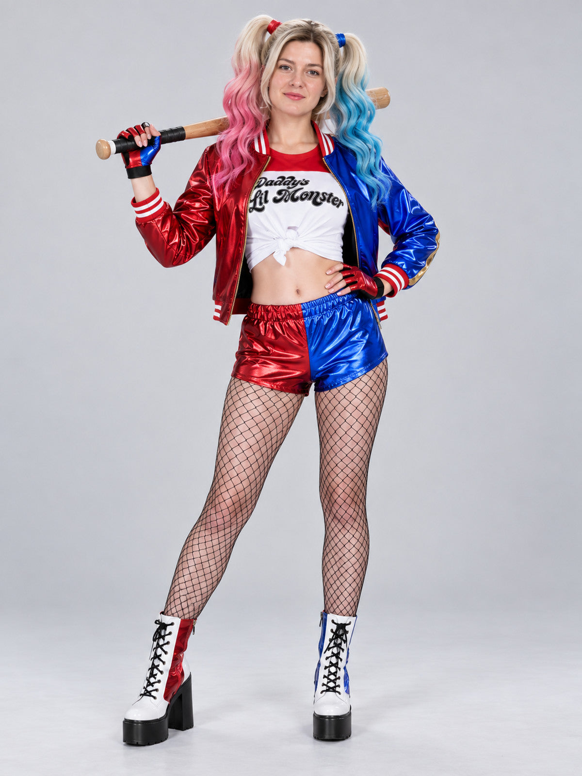Red and Blue Harley Quinn Cosplay Carnival Costume