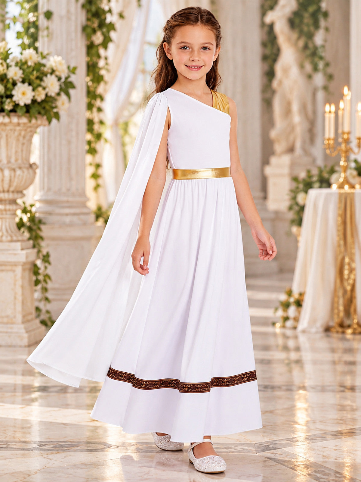 Girls' Greek-Style Dress with Cape