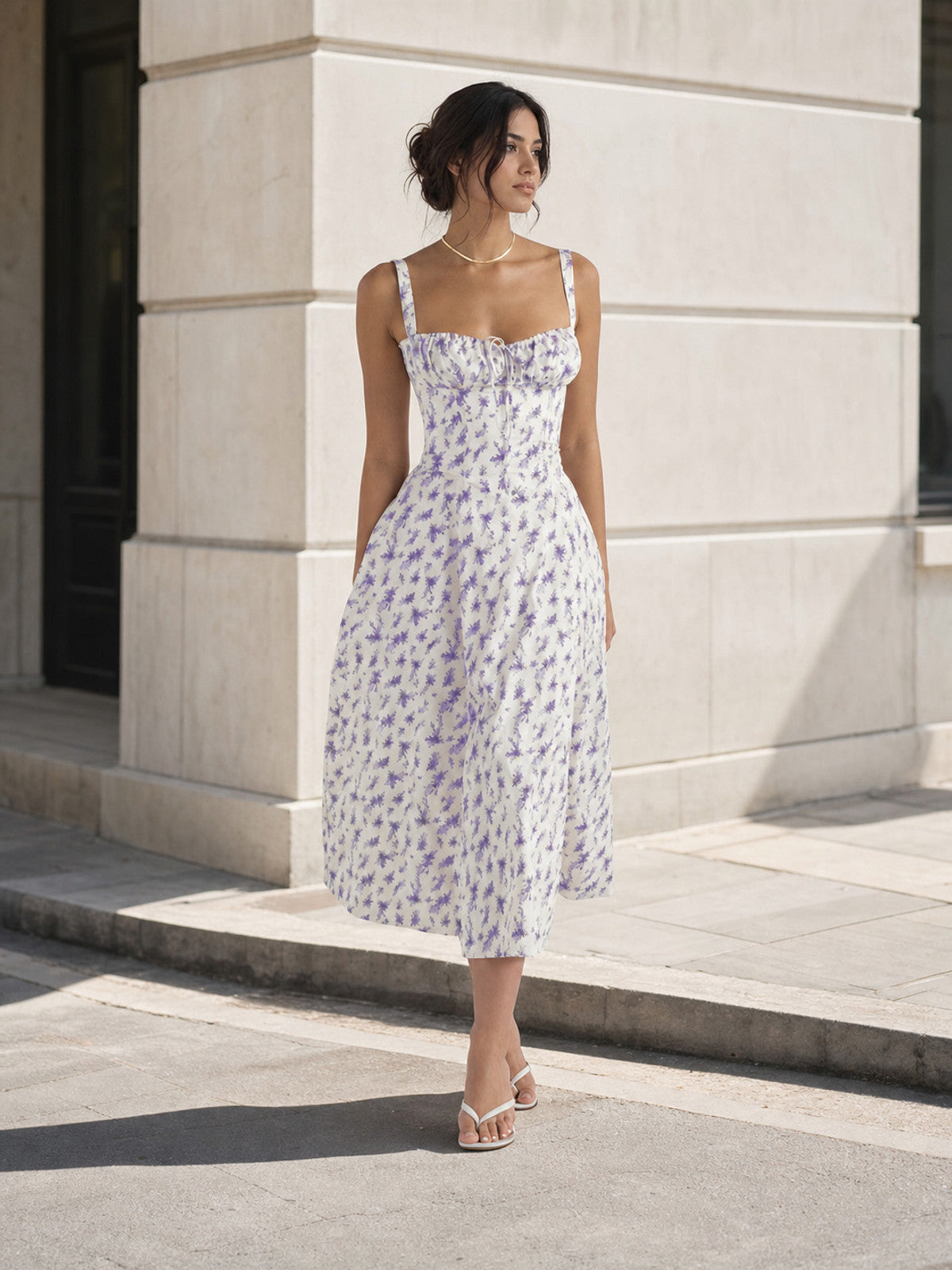 Women's sundress with thin straps and a floral print