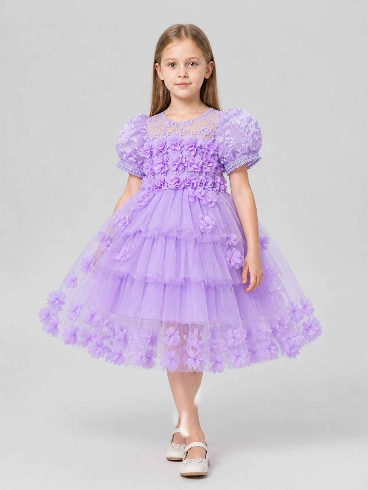 Girls' Formal Dress with Full Skirt, Lace, and Train Costume Dresses detail