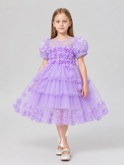 Girls' Formal Dress with Full Skirt, Lace, and Train Costume Dresses detail