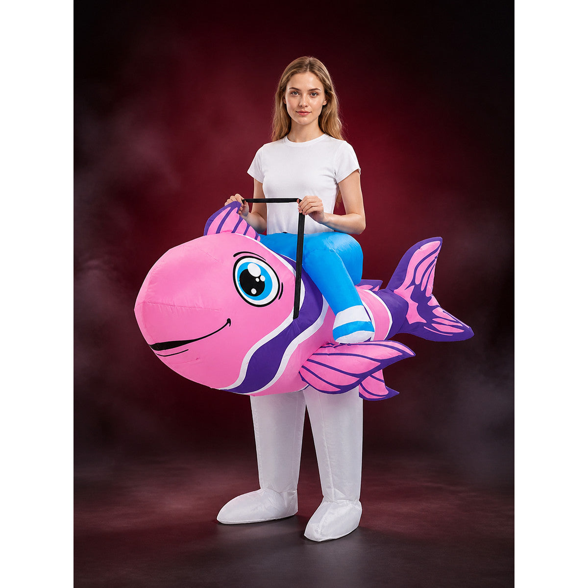 Inflatable Shark Costume With Cartoon Eyes And Fins For Halloween Party main product view