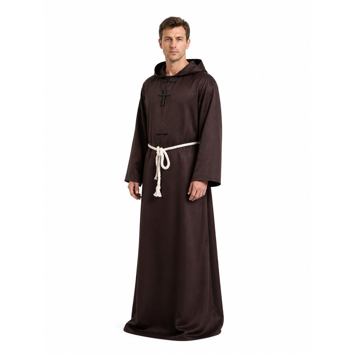 Brown Monk Robe with a Pointed Hood and Cross lifestyle