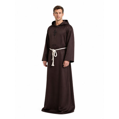 Brown Monk Robe with a Pointed Hood and Cross lifestyle