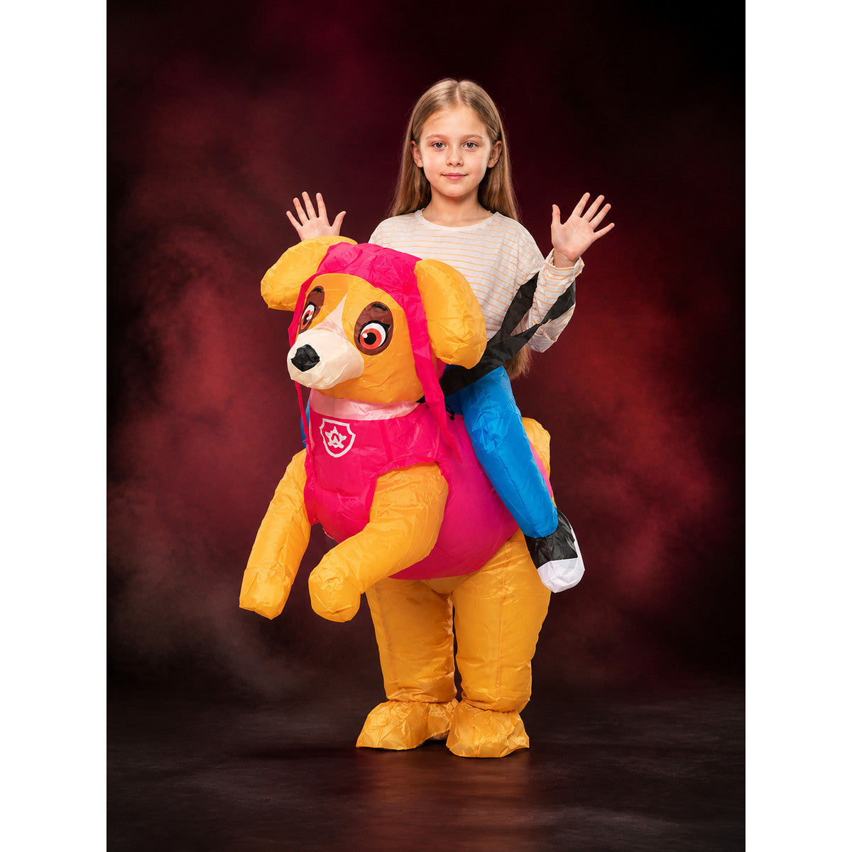 Cartoon Dog Inflatable Bodysuit, Orange Yellow with Pink Vest - Funny Halloween main product view