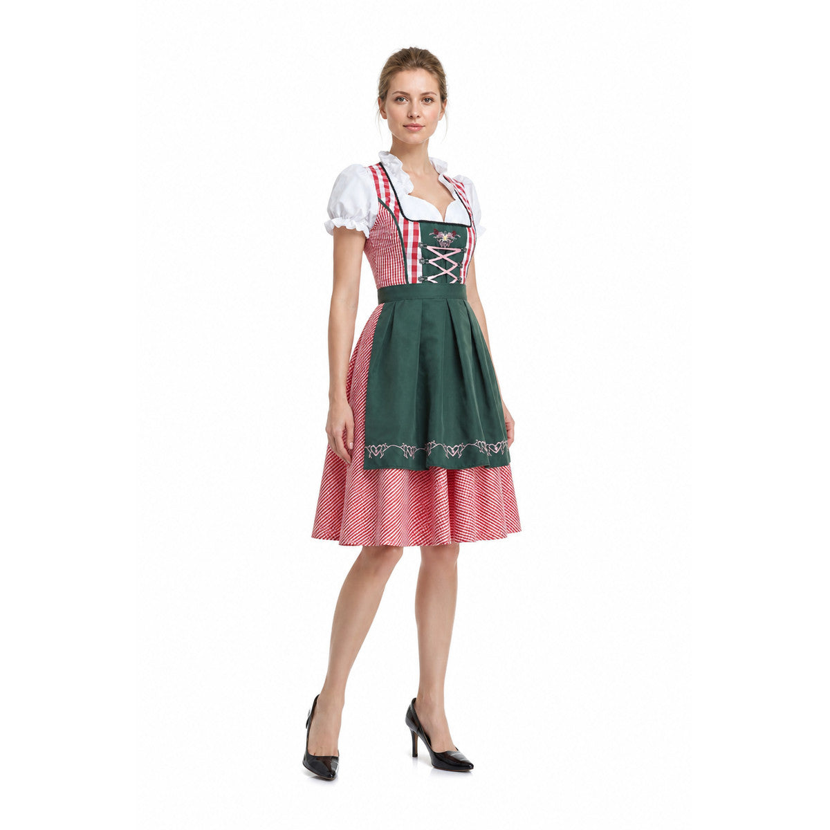 Dirndl Dress with Red-and-White Plaid Apron Costume Dresses detail