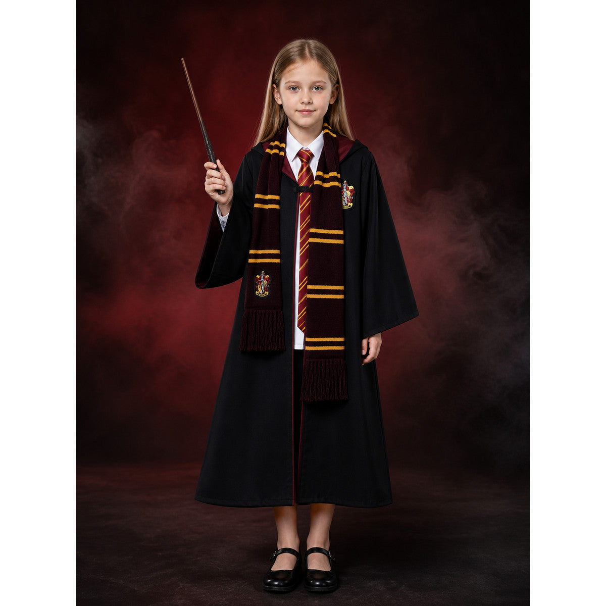 Wizard Robe Costume Set with Shirt, Wand, Tie and Scarf, Black Academy Style main product view