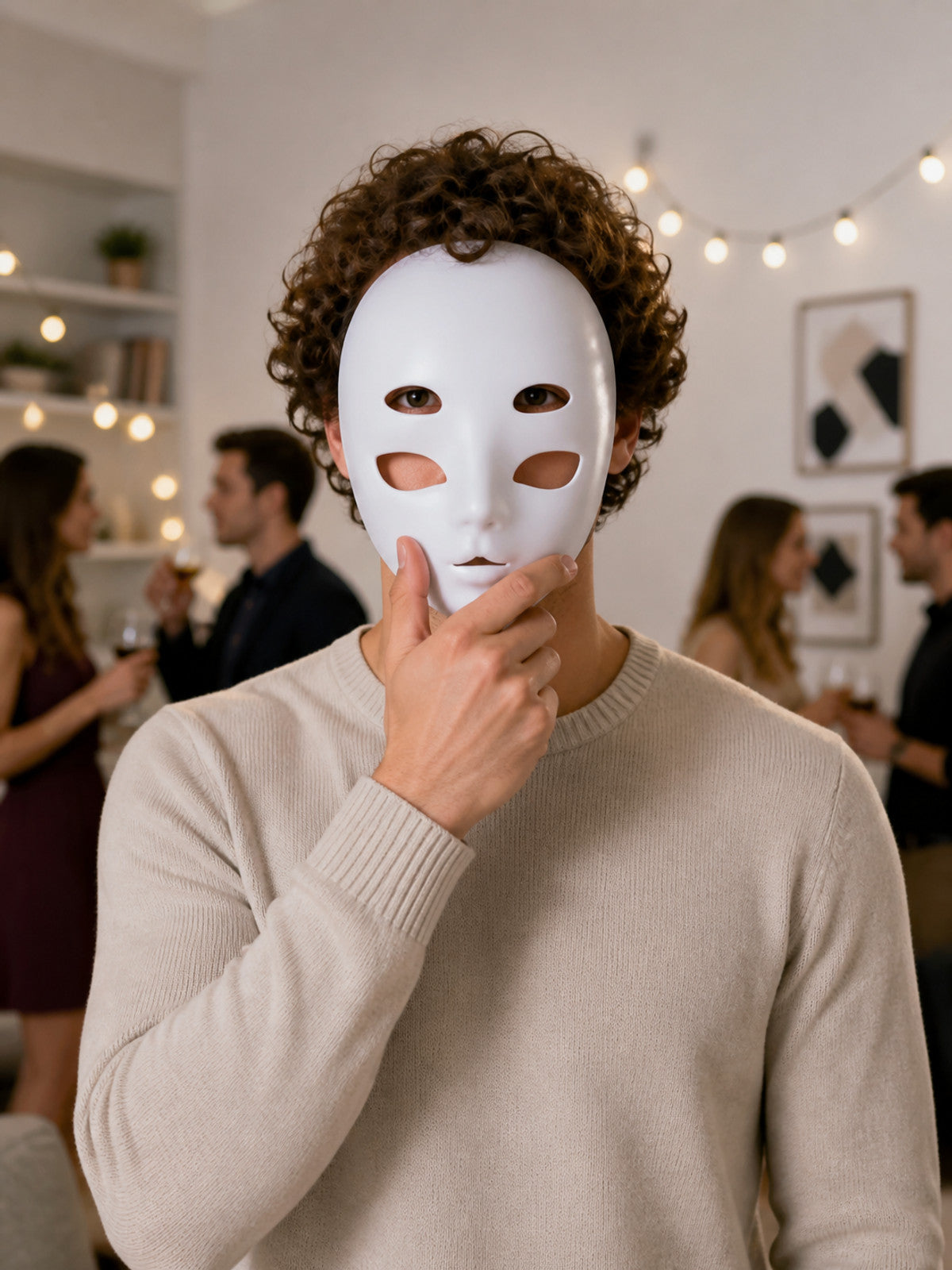 White Halloween Mask with Full Face Coverage lifestyle view