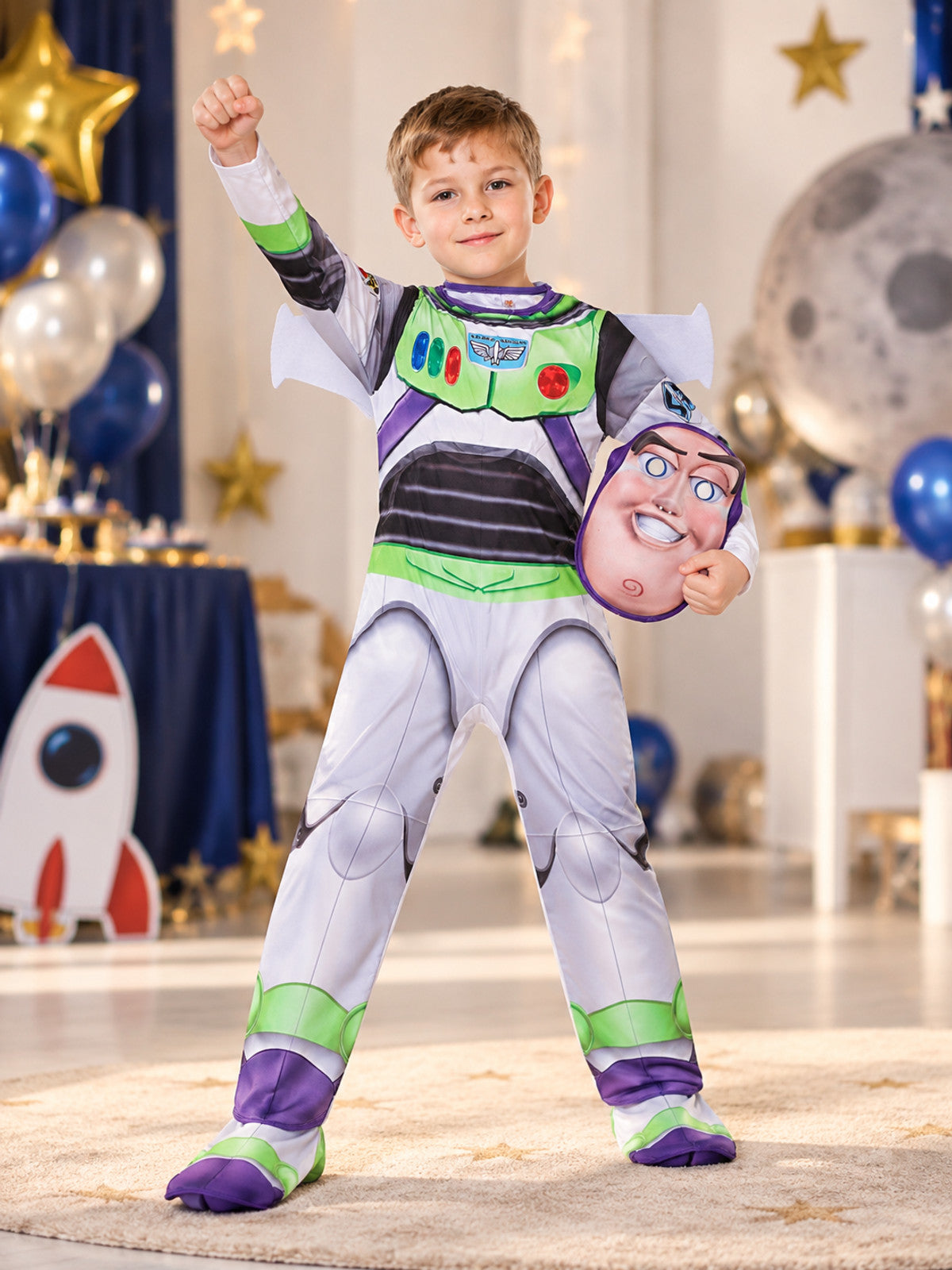 Kids' white carnival costume with wings and mask